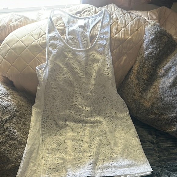 New White sheer lace mesh pool beach bathing suit swim coverup tank dress m nwot - Picture 2 of 2